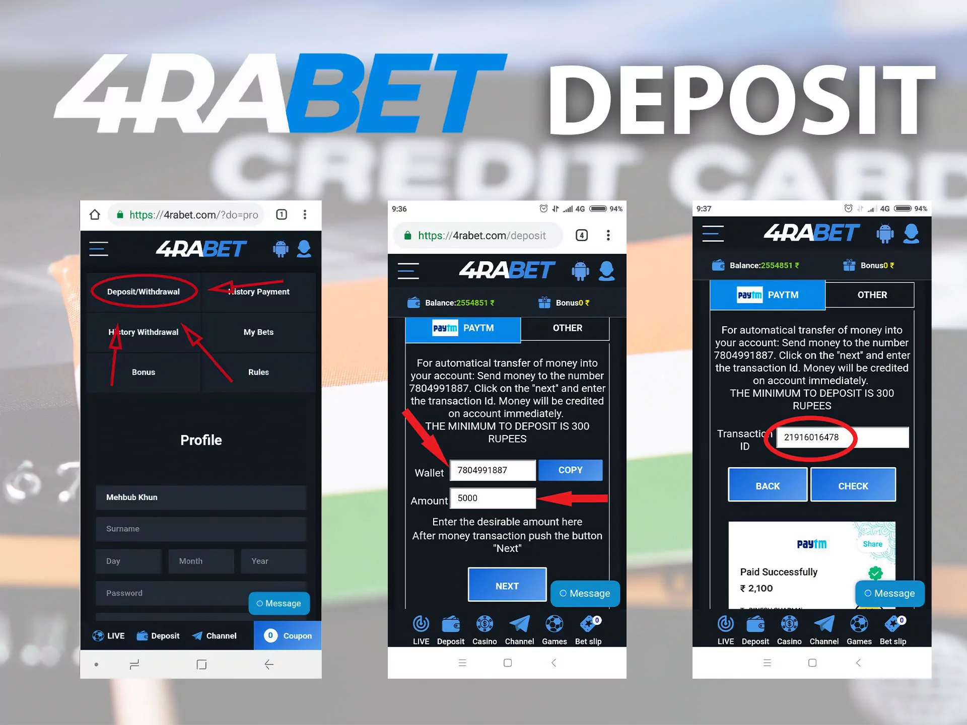 Methods of deposit and withdrawal in 4rabet.