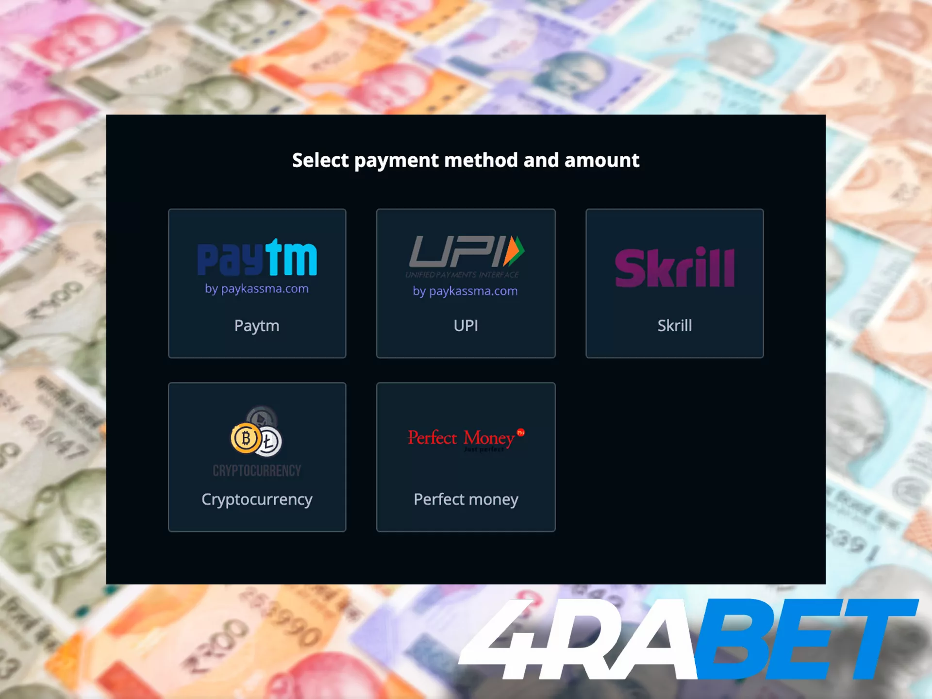 4rabet offers all the popular Indian payment methods to make deposits and withdrawals.