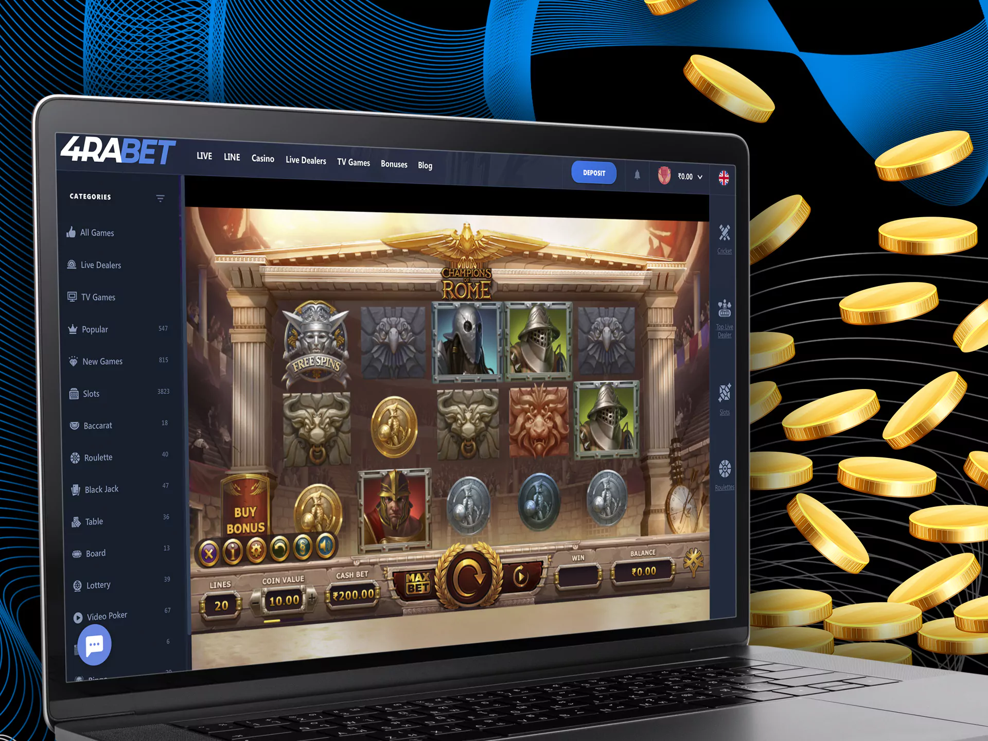 Champions of Rome — one of the most best Casino game at 4rabet Bookie.