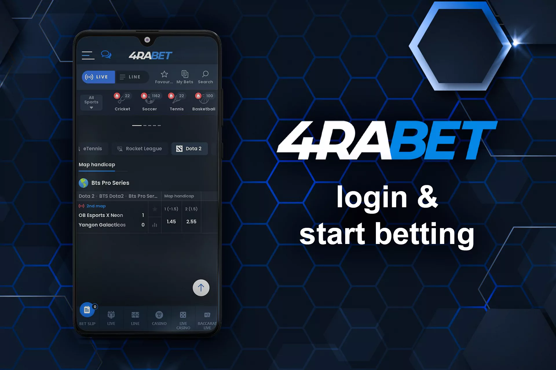 Log in to the app and start betting on Dota 2 events.