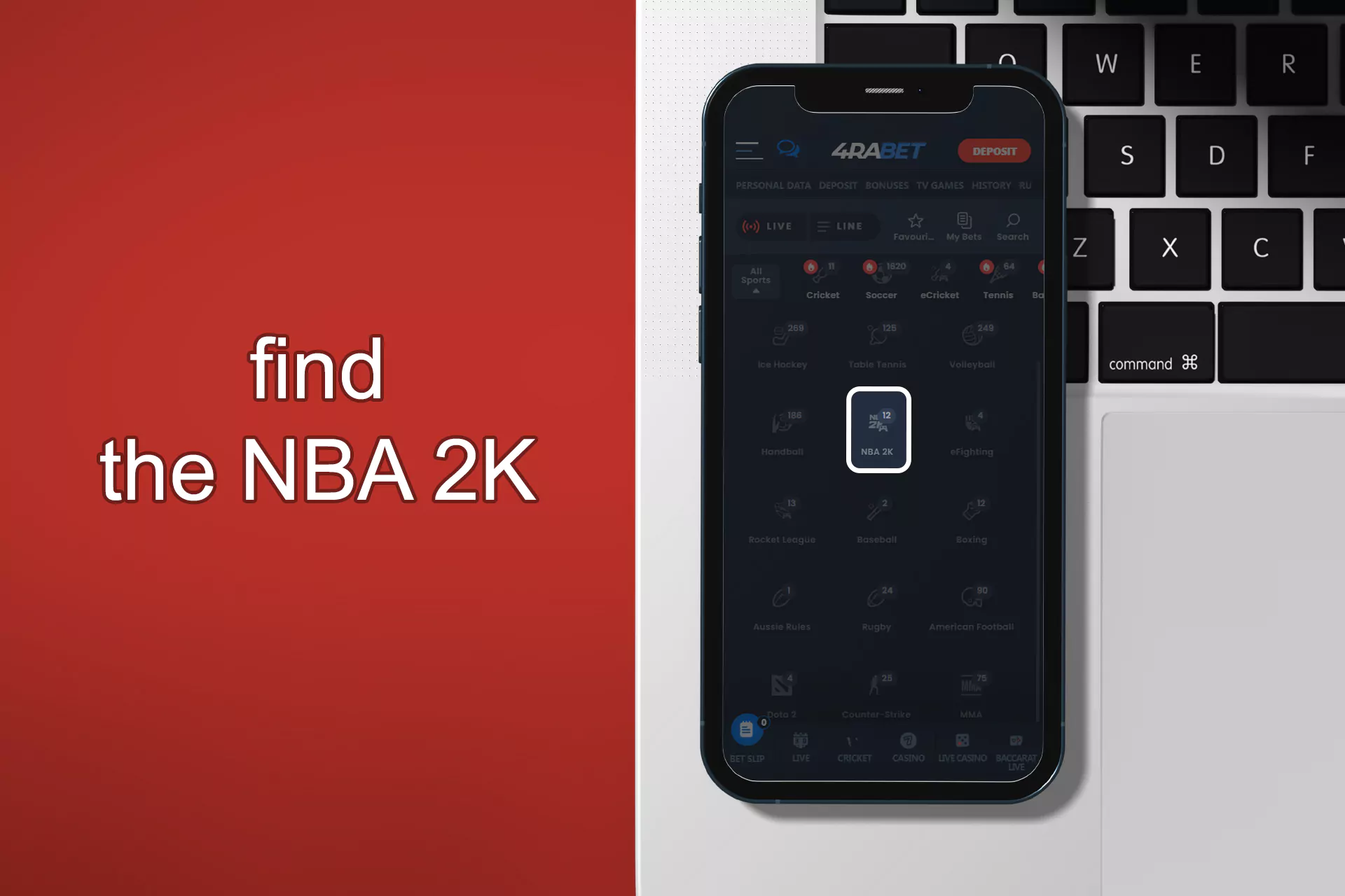 Find the NBA 2K game in the betting list and go to the section.