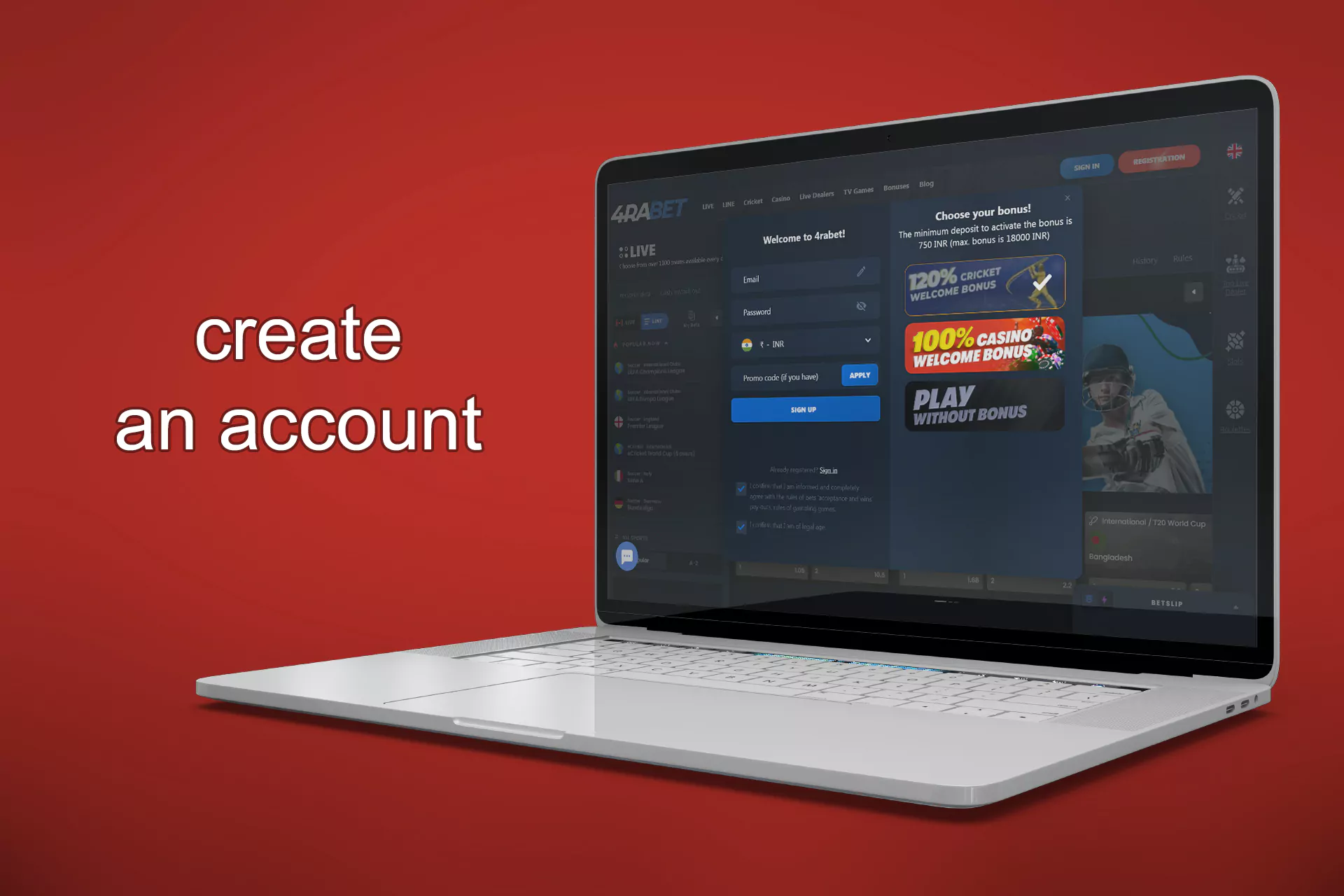 Create an account to start betting in 4rabet.