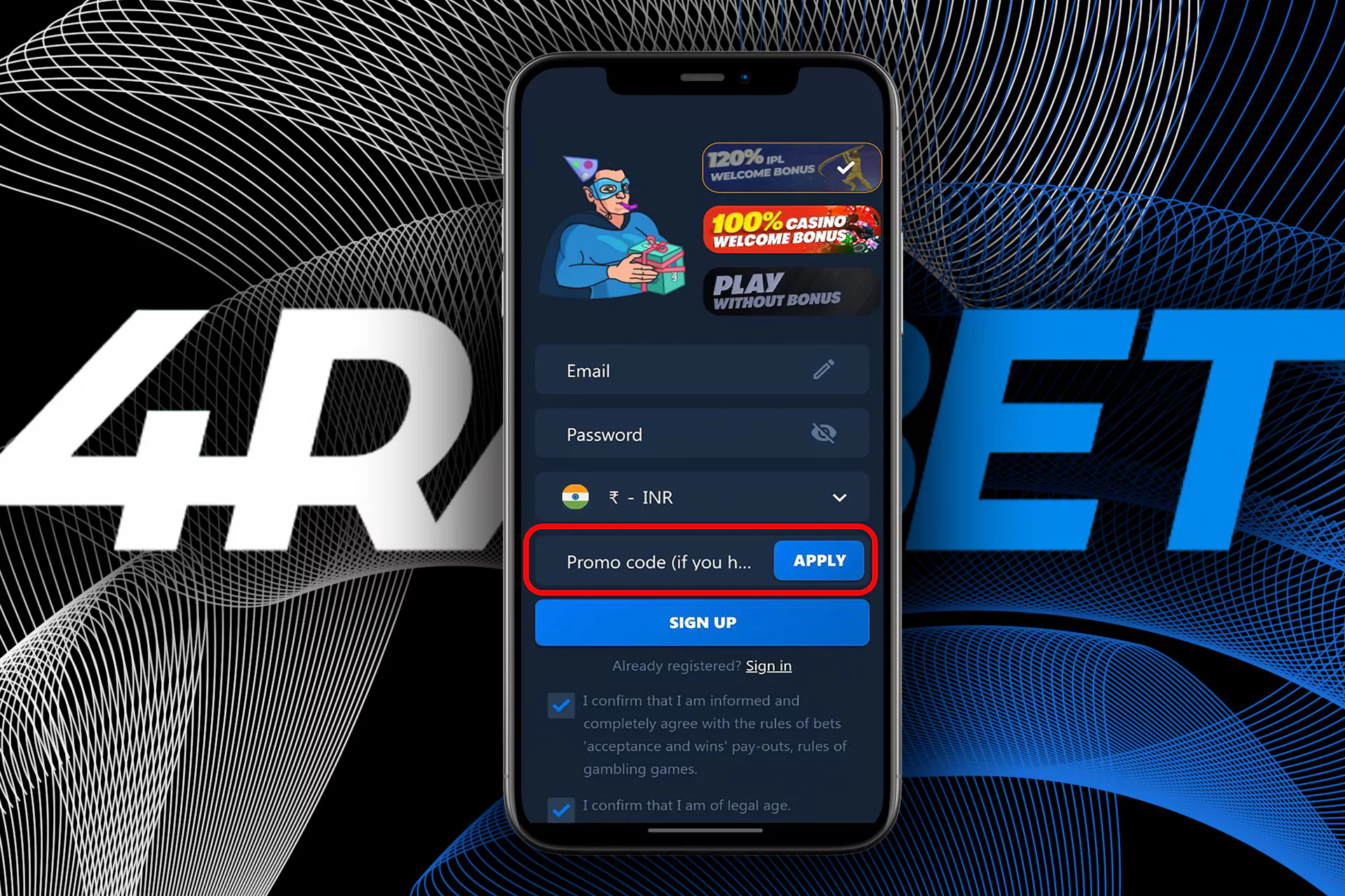 For new users who have downloaded the app, 4rabet offers the use of a promo code that will increase the amount of the regular welcome bonus.