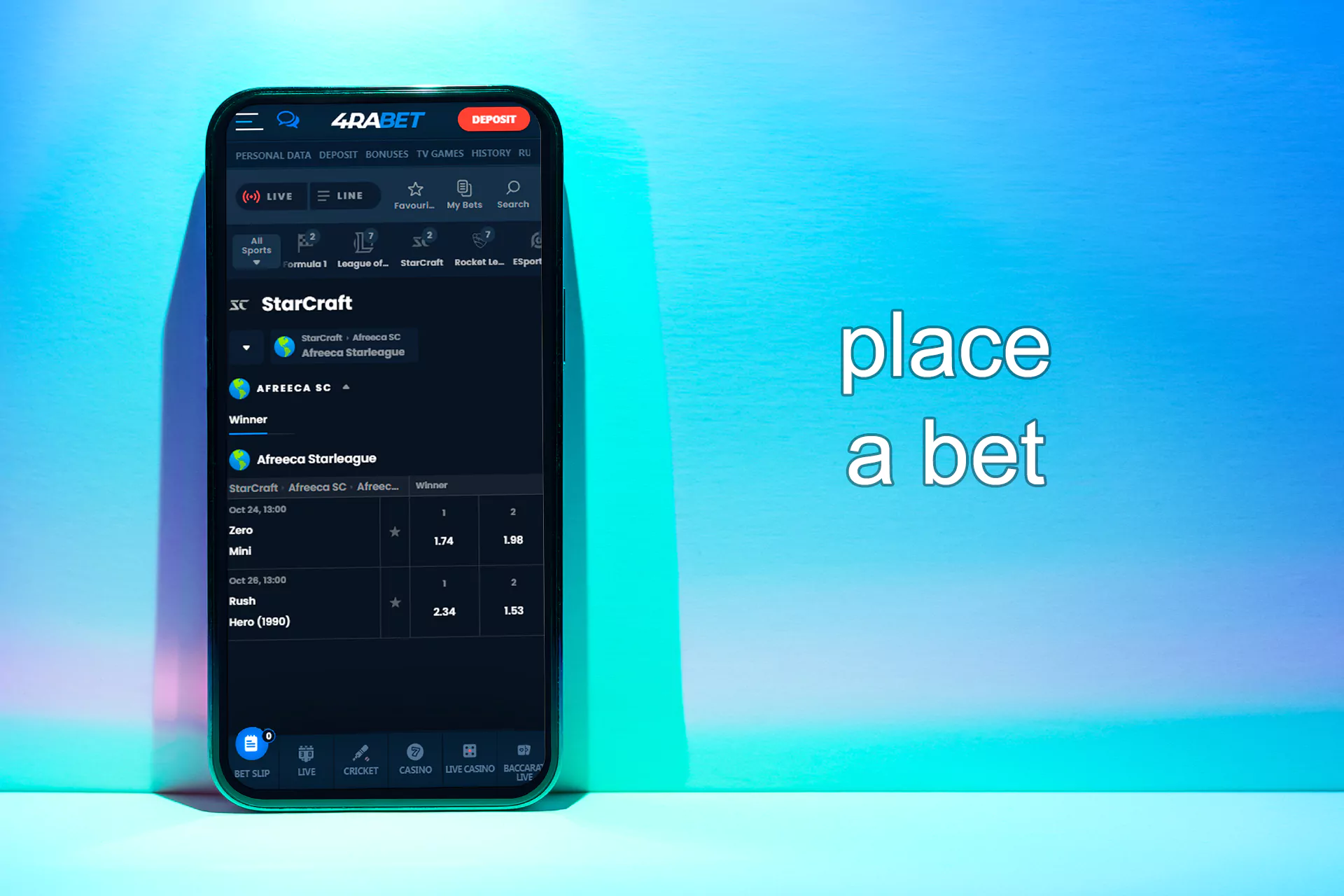 Choose a match, analyze odds and place a bet on a team.