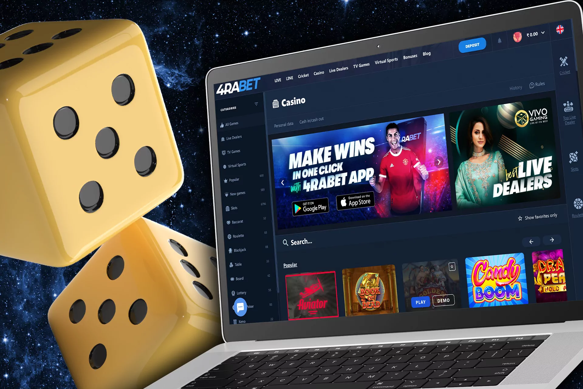 Play online casino games at 4rabet.
