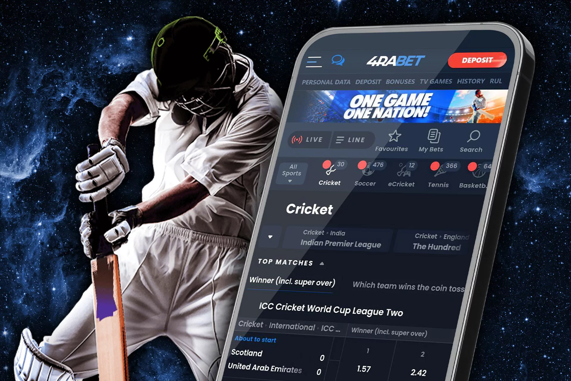 Bet on cricket in the 4rabet app.