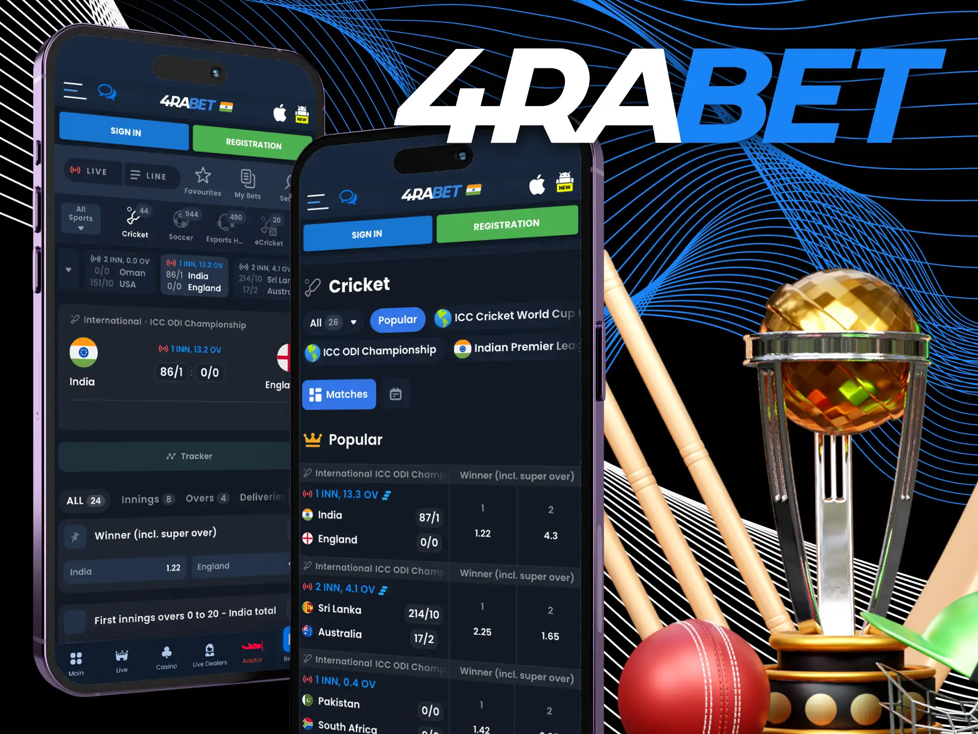 4RaBet online casino offers players to place bets on the most popular cricket tournaments.