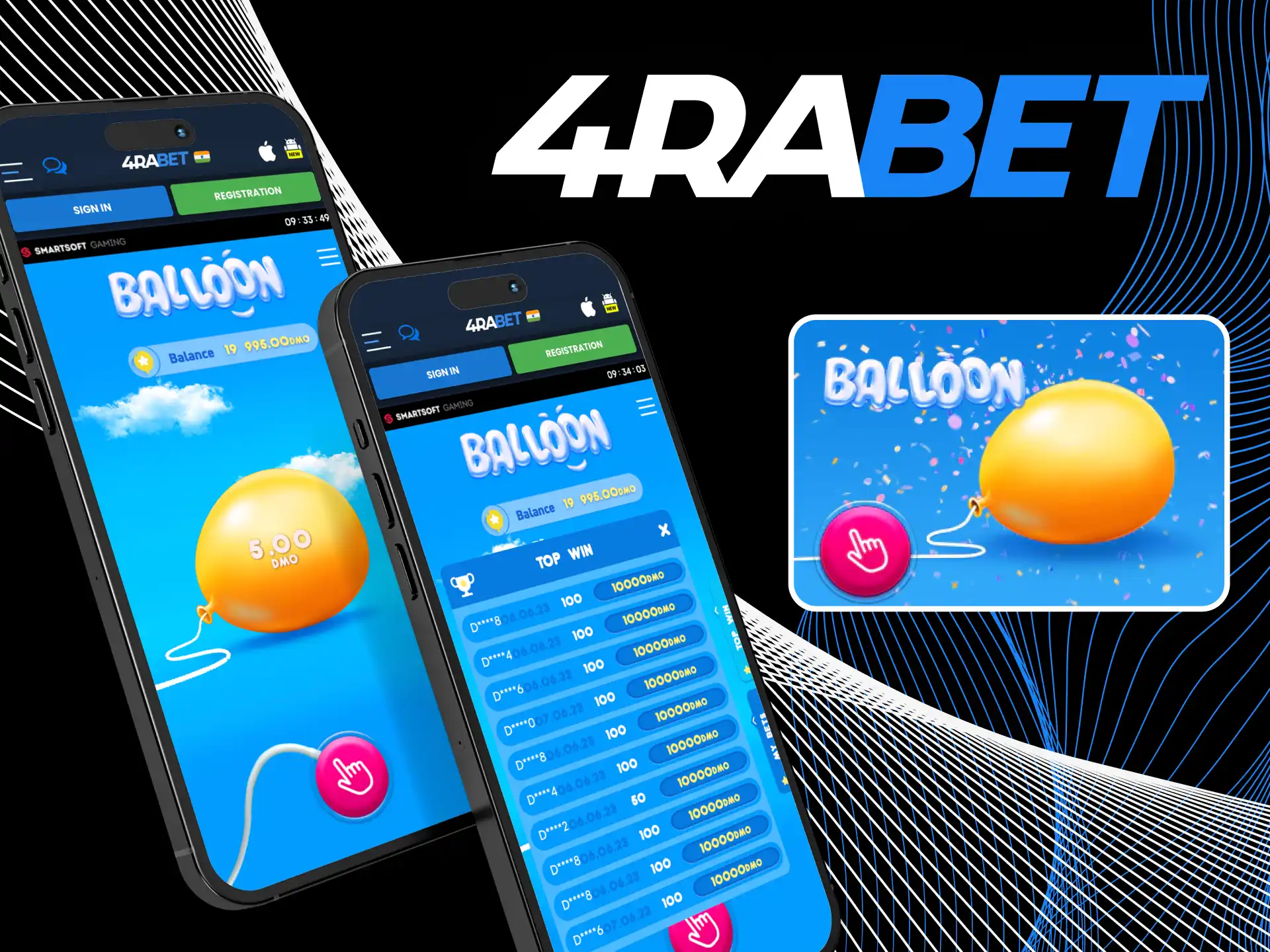 You can download the 4rabet online casino app to your phone and play Balloon.