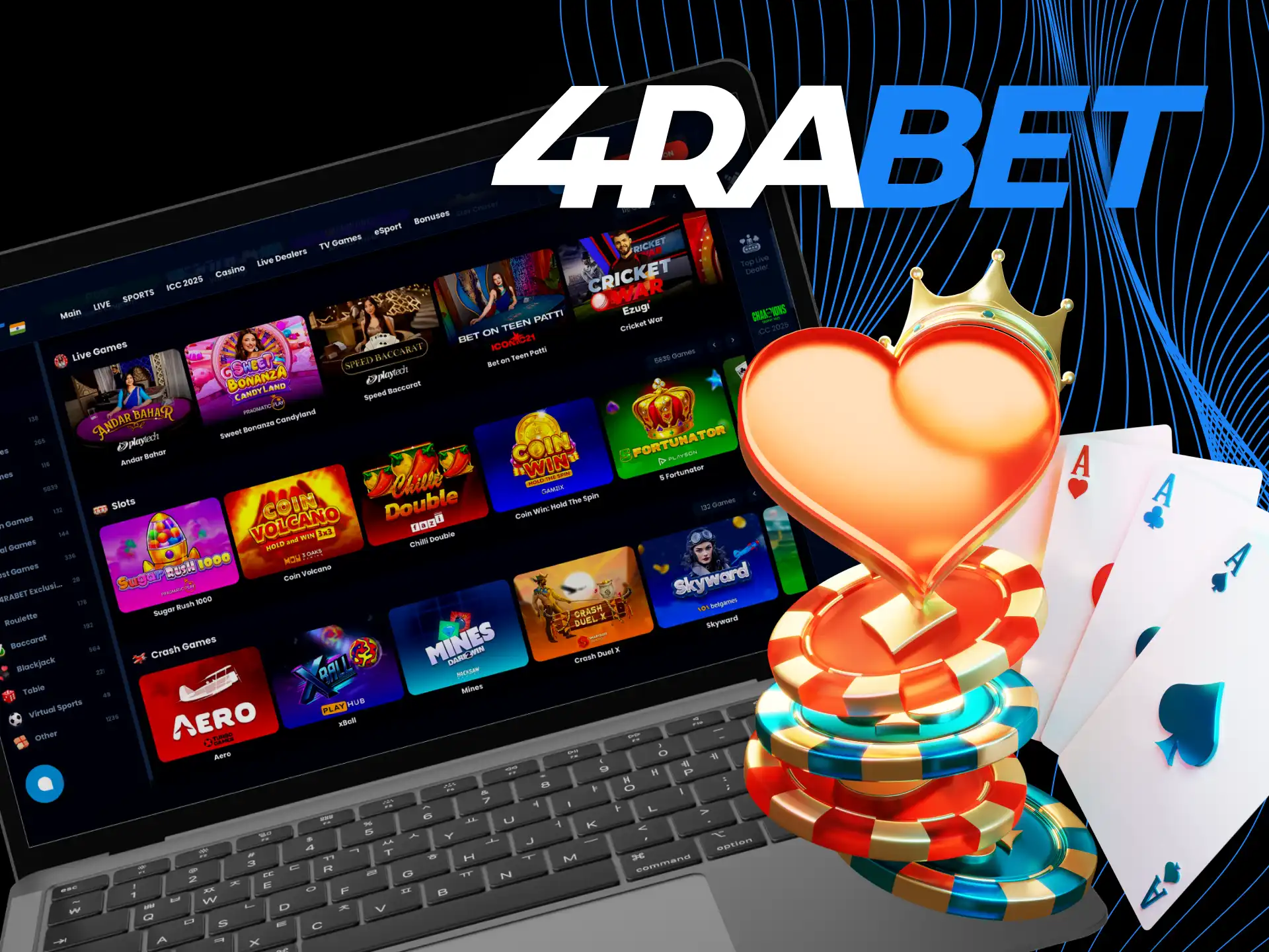 You can play all the favorite types of caino games at 4rabet.