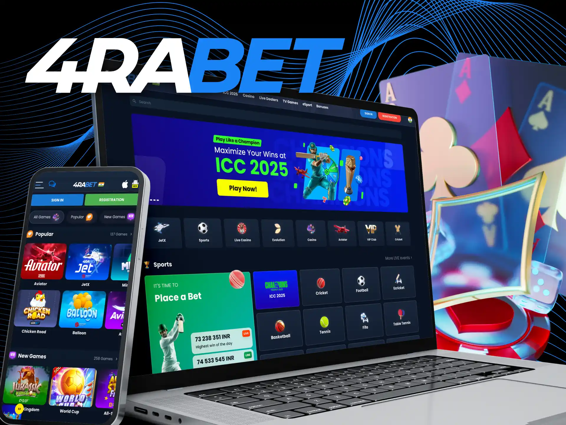 Play casino games with advantage at 4rabet.
