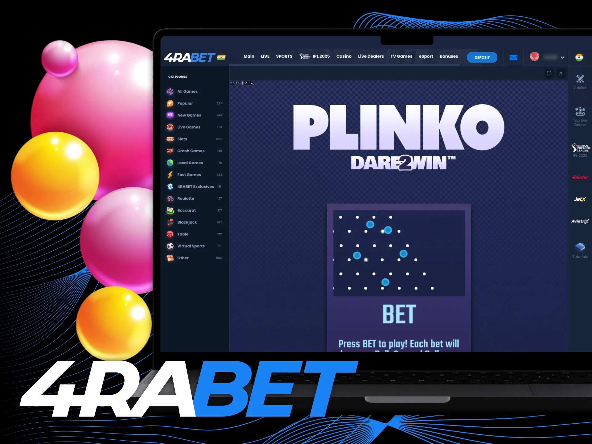 Enjoy the legendary Plinko Game now available online at 4RaBet India.