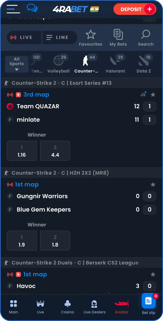Browse the available CS:GO match events on 4RaBet and pick the one you’d like to place your bet on.