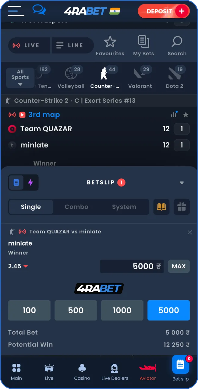 Complete your CS:GO betting process on 4RaBet.