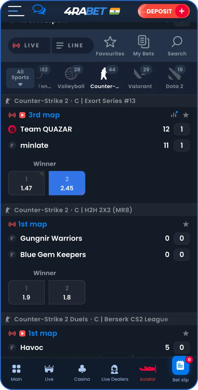 Choose your preferred betting market for a CS:GO match on 4RaBet.