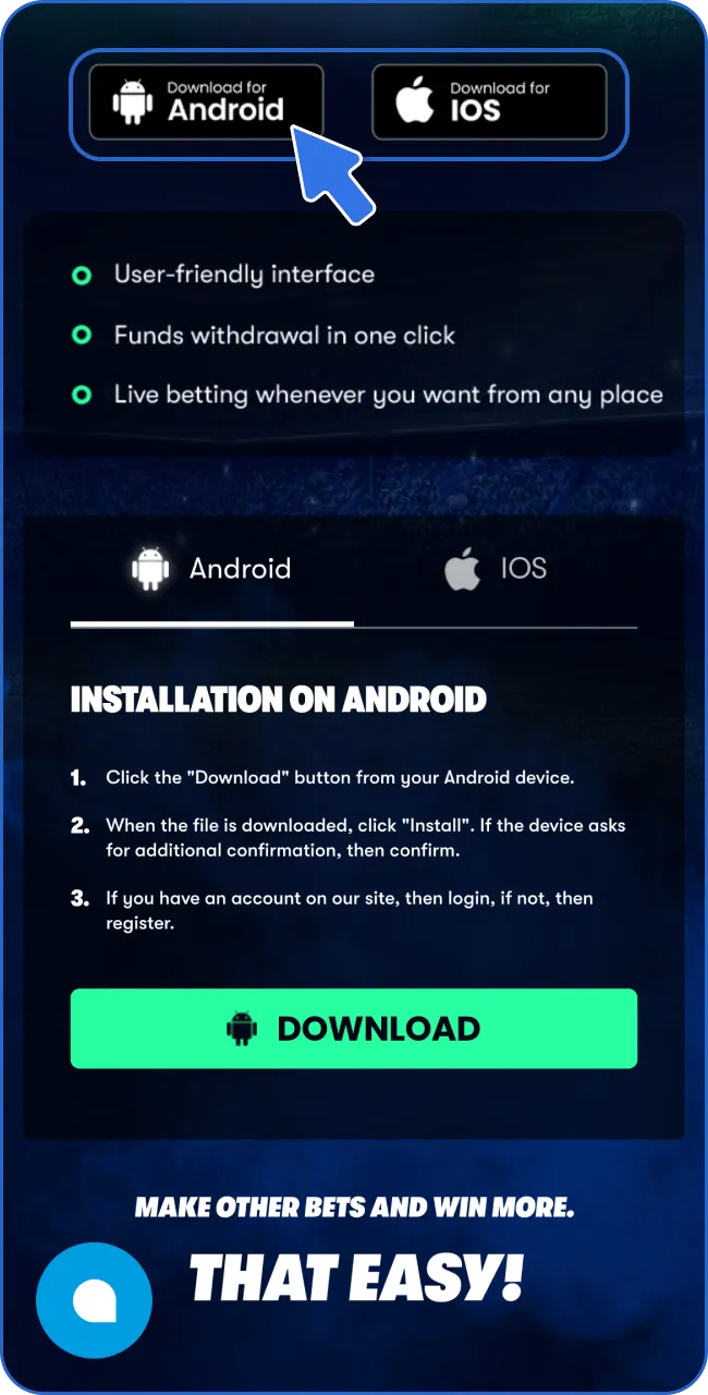 Determine whether the Android or iOS version of the 4RaBet app matches your device and initiate the download.