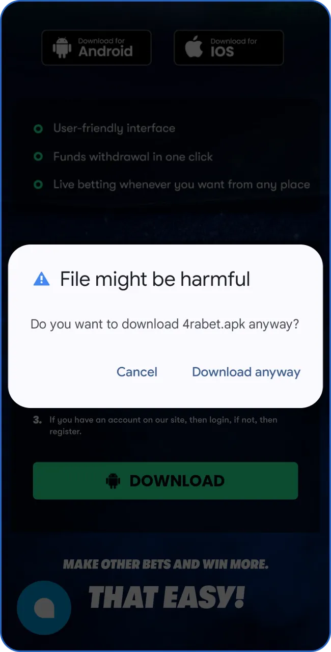 Once the download of the 4RaBet app is complete, proceed with the installation process.