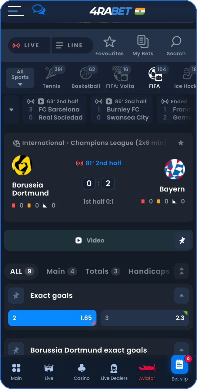 Explore the variety of FIFA matches on 4RaBet.