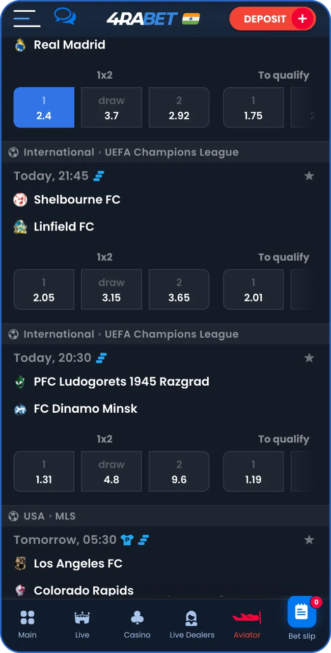 Choose the match you want to place a bet on.