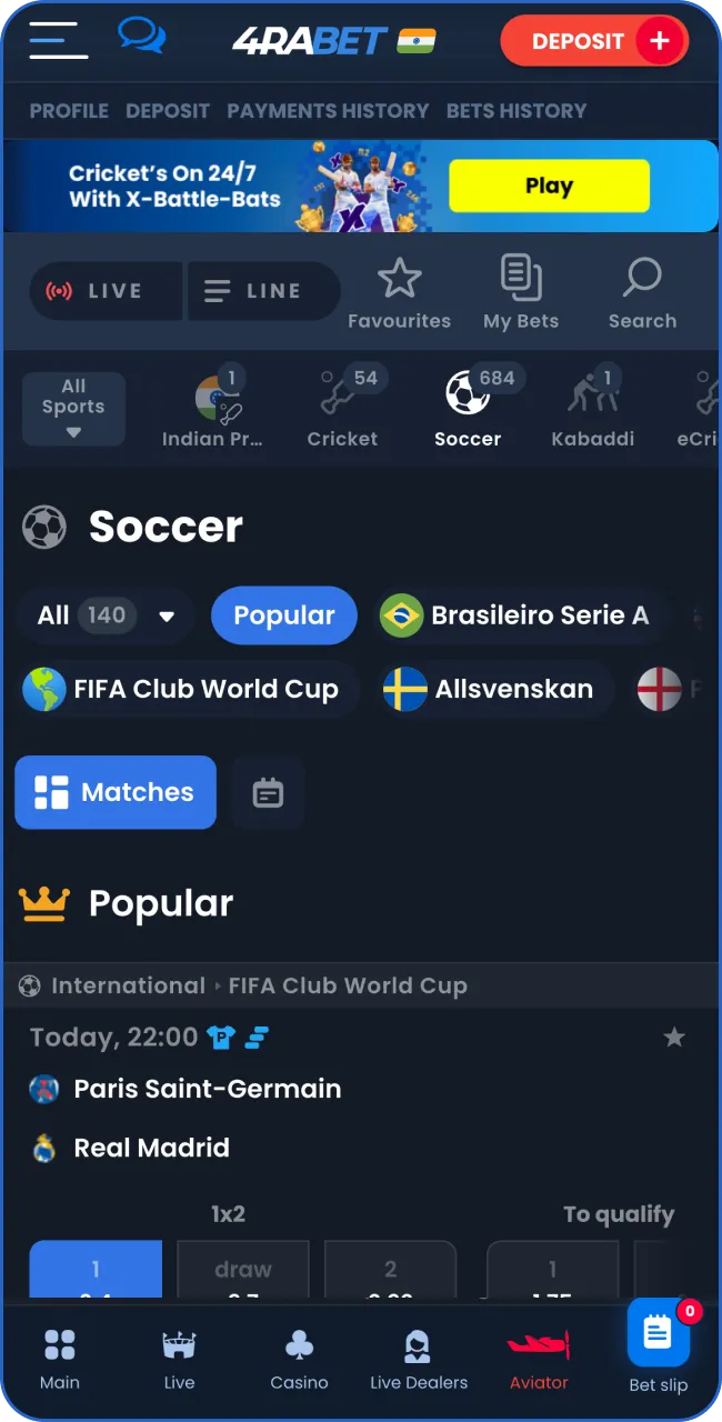 Open the sports list and find soccer.