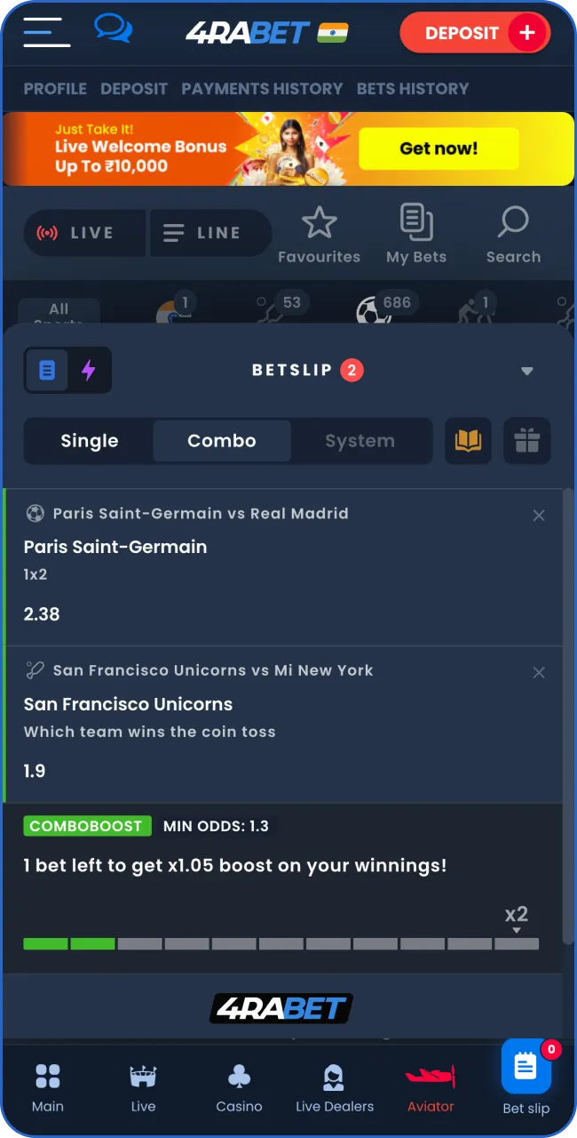 Choose the outcome and confirm placing your bet.