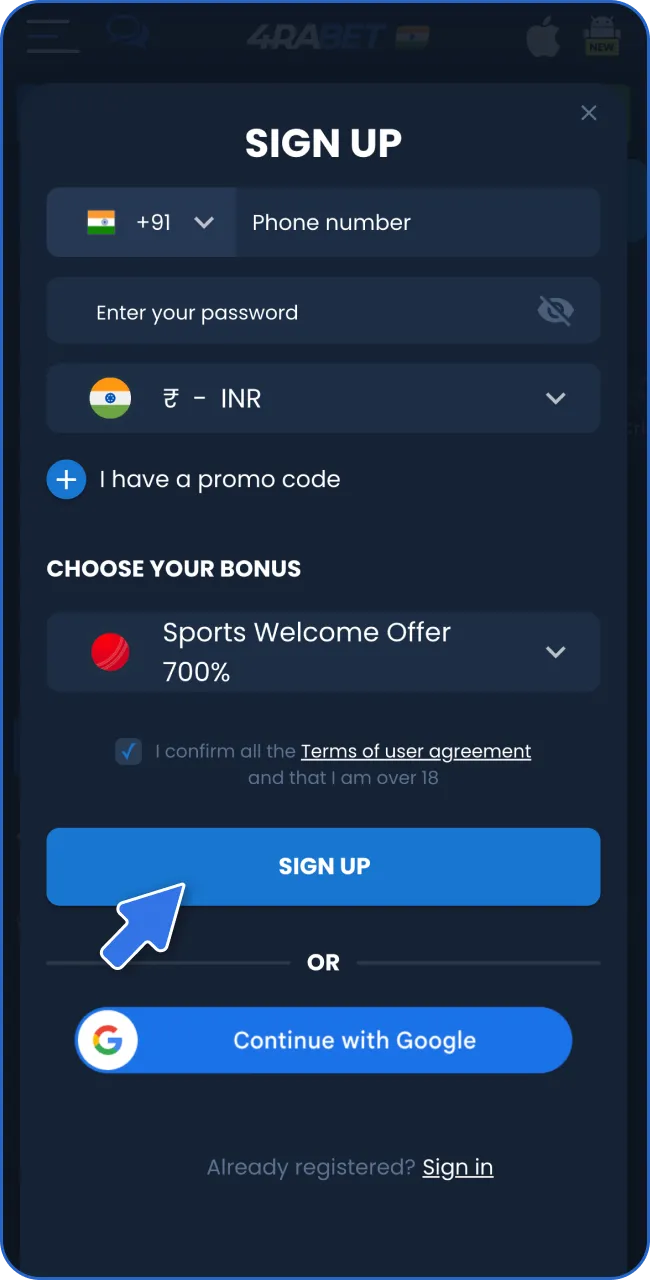 On the 4rabet new users can get the welcome bonus on the first deposit.