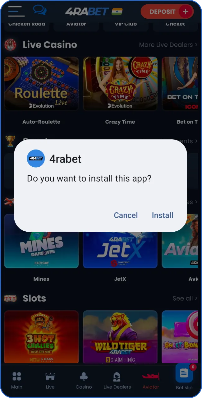 Download the 4RaBet app using the provided link, available for both Android and iOS devices.