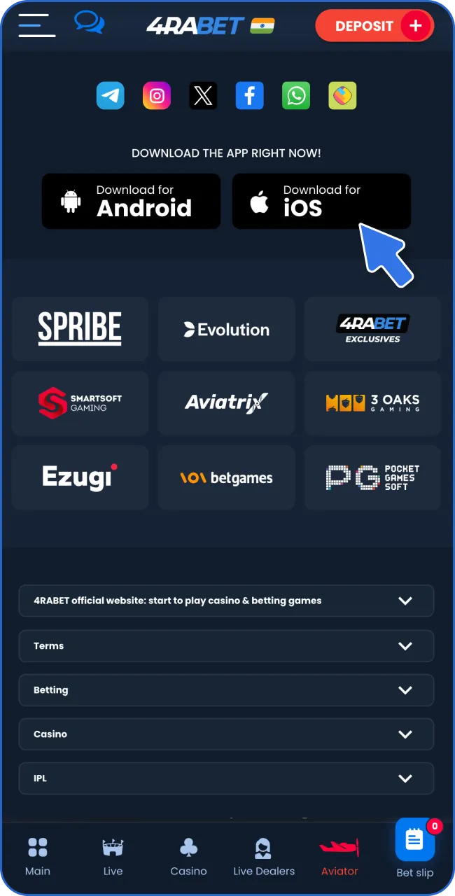 Select the version of the app.