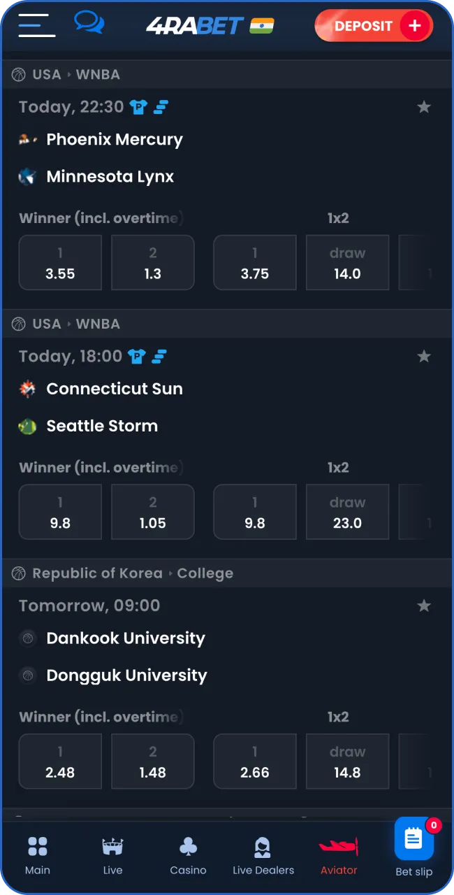 Choose type of bet.